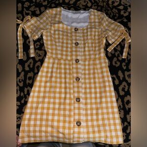 English Factory Yellow & White Checkered Dress Sz. S